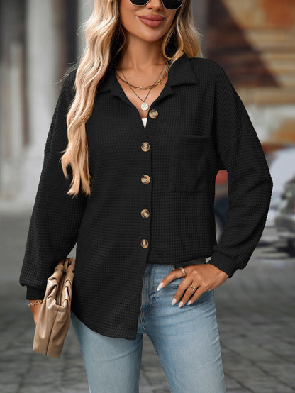 Women Autumn Winter Loose Waffle Casual Office All Matching Shirt