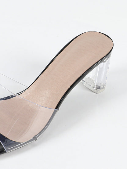Summer Ladies' Sandals Outer Wear High Heel Chunky Heel Transparent Vamp Women Shoes Square Toe Open Toe Clear Heel