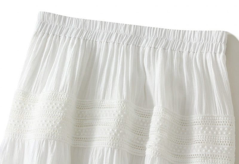 Lace Tiered Ruffle Skirt Women Spring Summer High Waist Drooping A line Pleated Umbrella Skirt Large Swing Dress