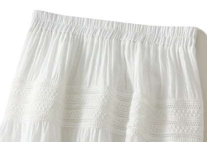 Lace Tiered Ruffle Skirt Women Spring Summer High Waist Drooping A line Pleated Umbrella Skirt Large Swing Dress