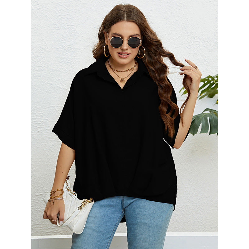 Summer V neck Slimming Five Quarter Sleeve Plus Size Top Women