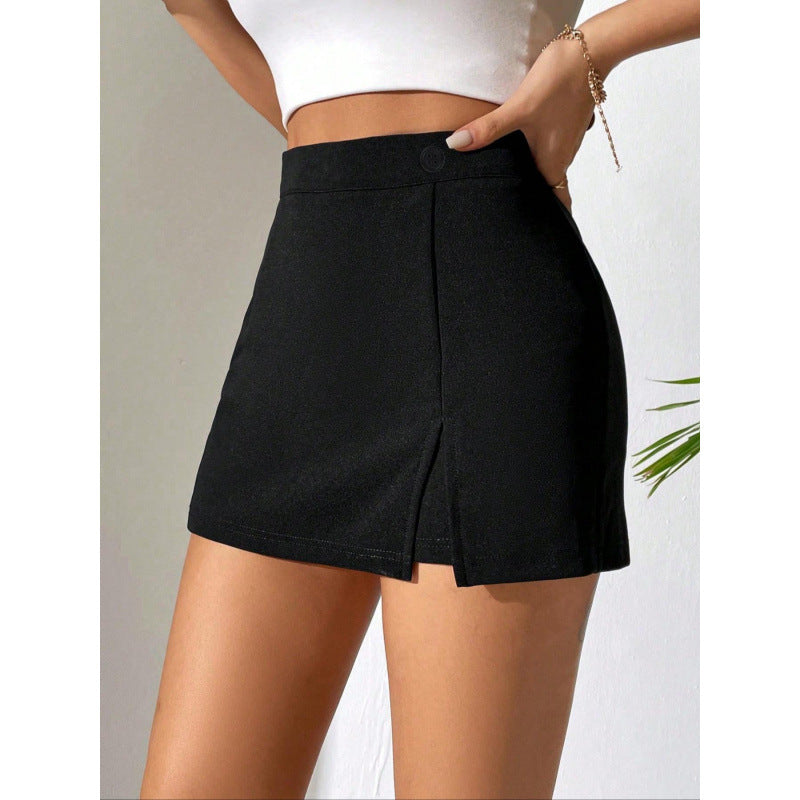 Solid Color Short Pantskirt Slim Fit Slimming Split Hem Short Shorts
