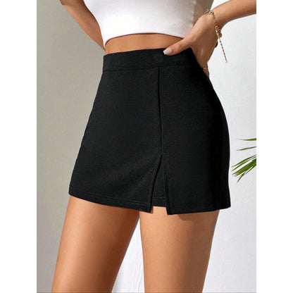 Solid Color Short Pantskirt Slim Fit Slimming Split Hem Short Shorts