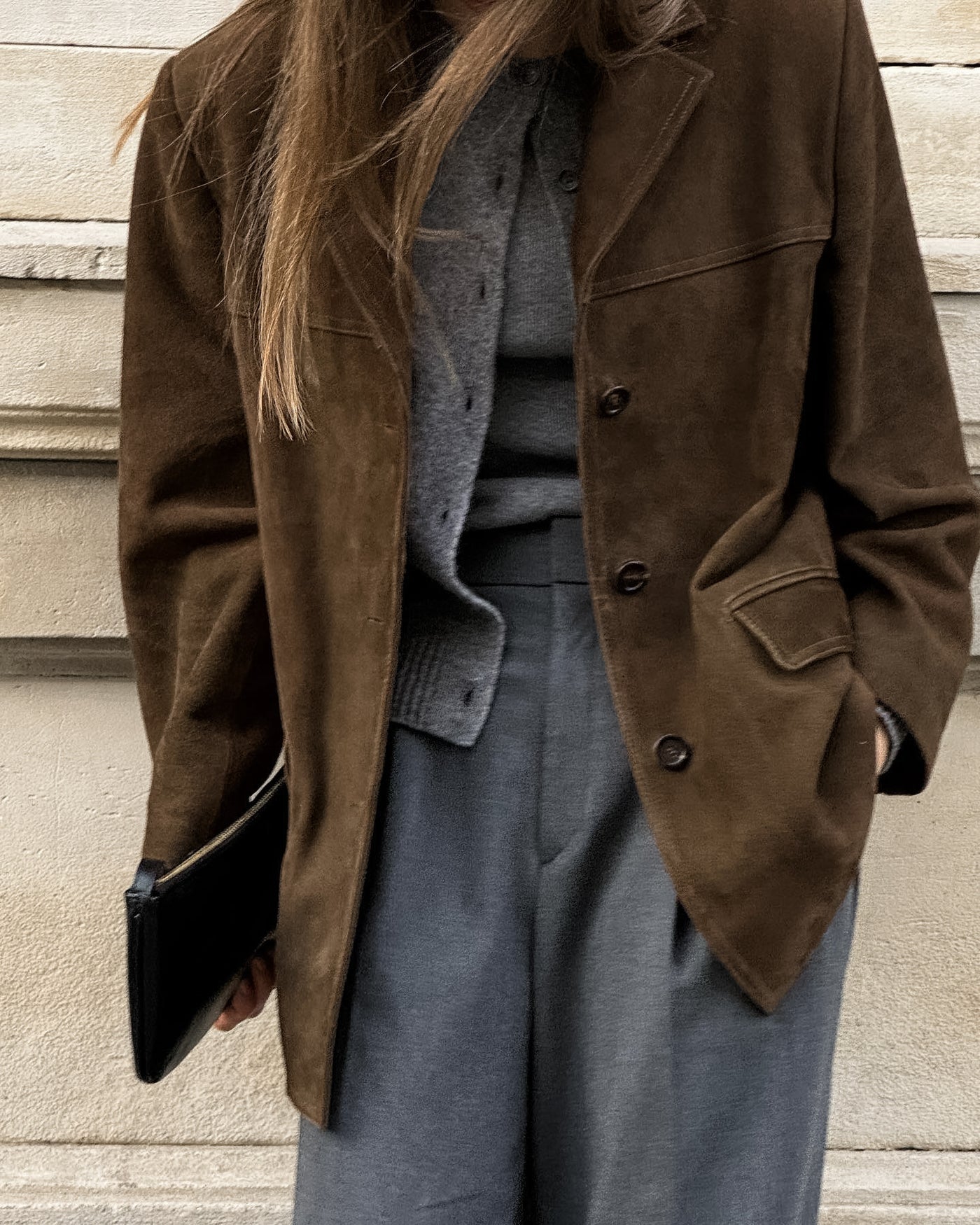Brown Brushed Velvet Retro Lapels Loose Suede Coat Autumn Winter Maillard Blazers Women