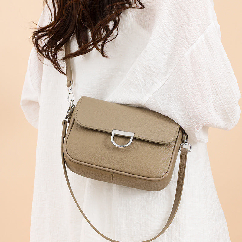 Genuine Leather Crossbody Bag Advanced Texture Spring Small Square Bag Retro Elegance All Matching Shoulder Bag Ladies