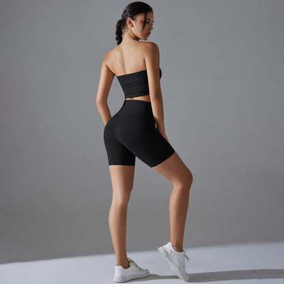 Celebrity One Piece Pleated Tube Top High Waist Hip Lift Zero Sense Wear Free Underwear Sports Shorts Fitness Yoga Set Women