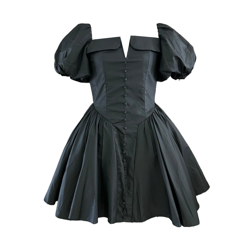 French Elegant Short Collarless Sleeve Waist Slimming Design High Waist Dress Women