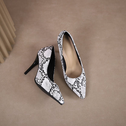 Simple High Heel Shallow Mouth Snake Pointed Toe Nightclubs Thinner High Heels Pumps French