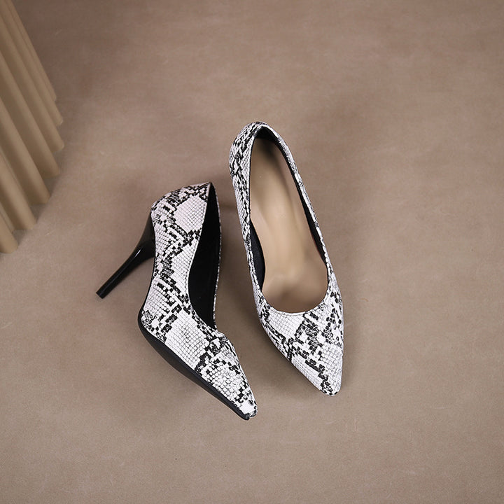 Simple High Heel Shallow Mouth Snake Pointed Toe Nightclubs Thinner High Heels Pumps French - GLAMWEARS