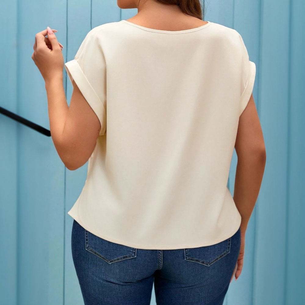 Plus Size Women Simple Tshirt Spring Summer All-Matching Youthful Looking Short Sleeve Top