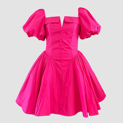 French Elegant Short Collarless Sleeve Waist Slimming Design High Waist Dress Women