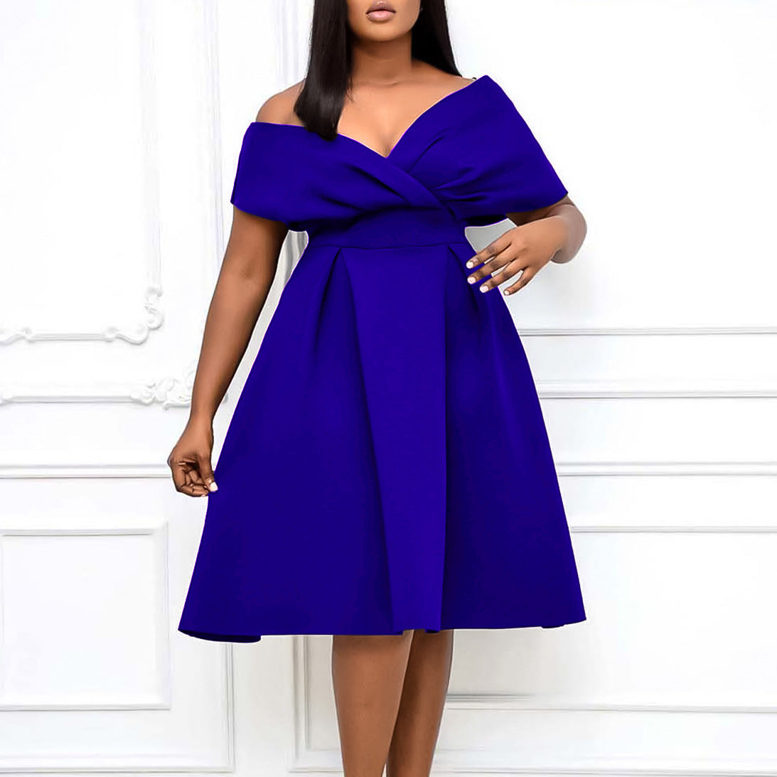Women Clothing Summer V neck Lace up Elegant plus Size Africa Dress