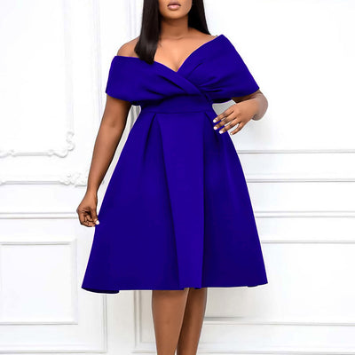 Women Clothing Summer V neck Lace up Elegant plus Size Africa Dress