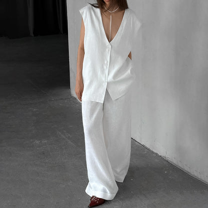 Spring Sleeveless Loose Vest Pants Pajamas Set Casual Comfortable Women Homewear Outerwear