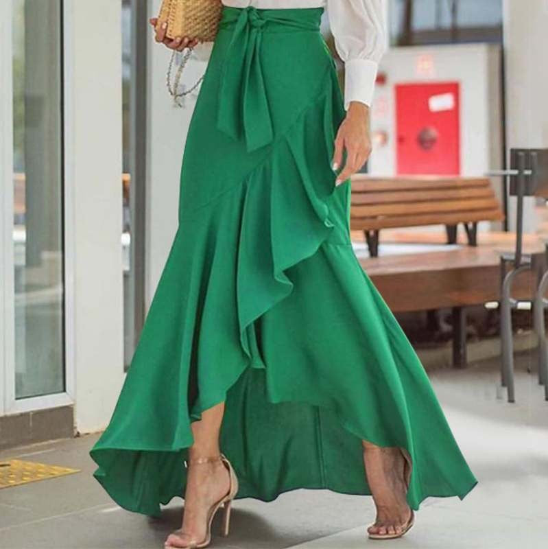 Belt Lace Sheath Fishtail Skirt High Waist Sexy Irregular Asymmetric Skirt