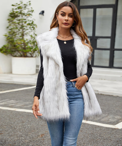 Ladies Faux Fur Suit Collar Vest Faux Fur Vest Plush Long Fur Vest