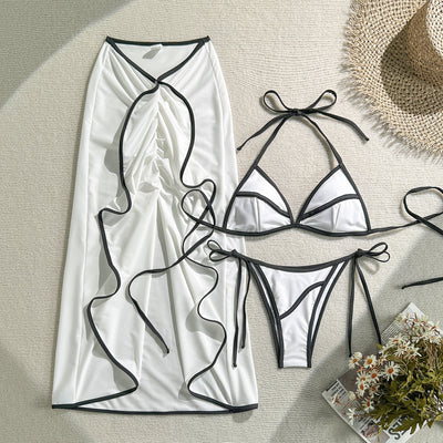 Solid Color Sexy Three Piece Set Swimsuit Women Dress Bikini Swimsuit