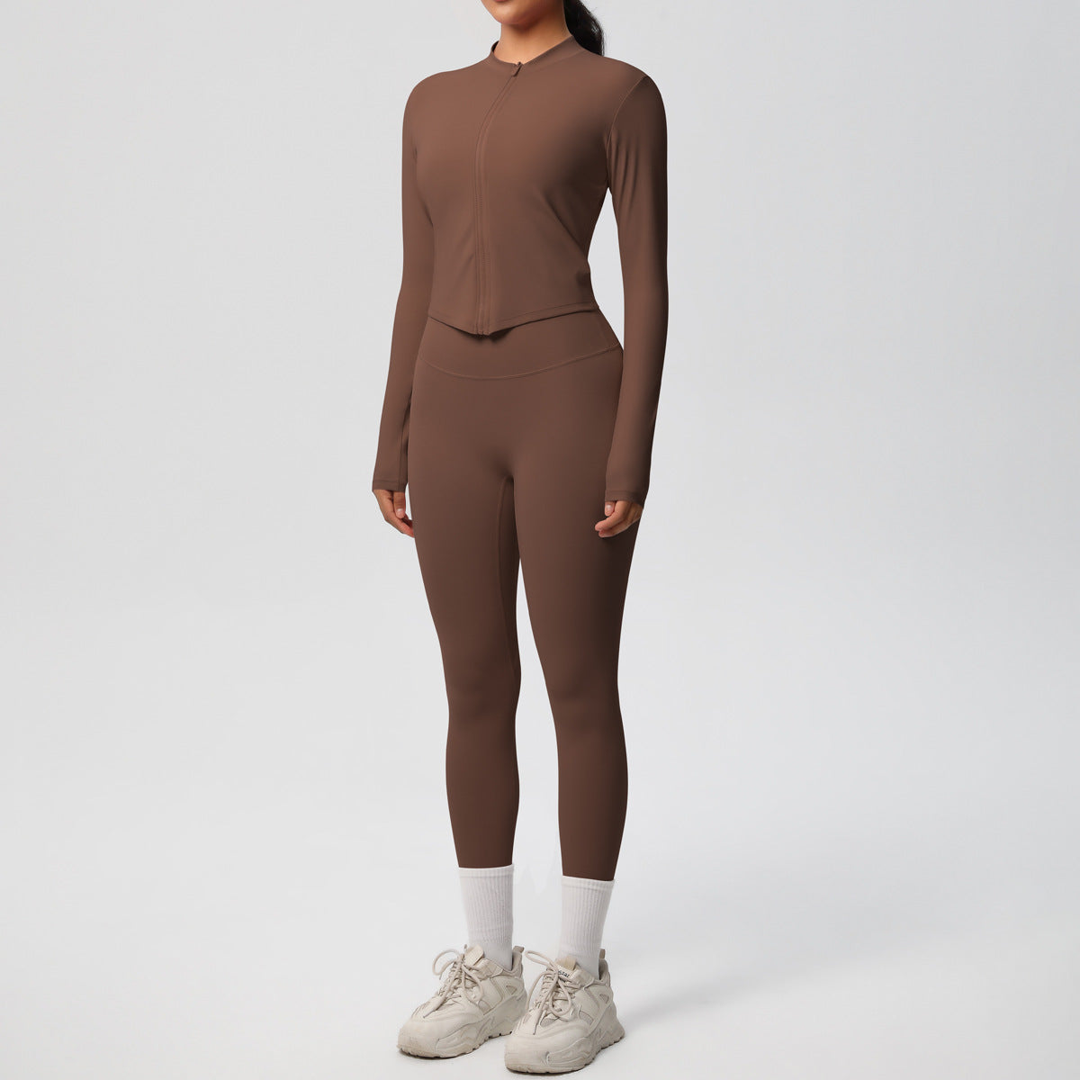 Skinny Yoga Pants High Waist Nude Feel Sports Zip Long Sleeve Coat Workout Clothes Hip Lifting Yoga Set