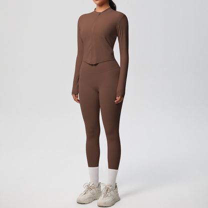 Skinny Yoga Pants High Waist Nude Feel Sports Zip Long Sleeve Coat Workout Clothes Hip Lifting Yoga Set