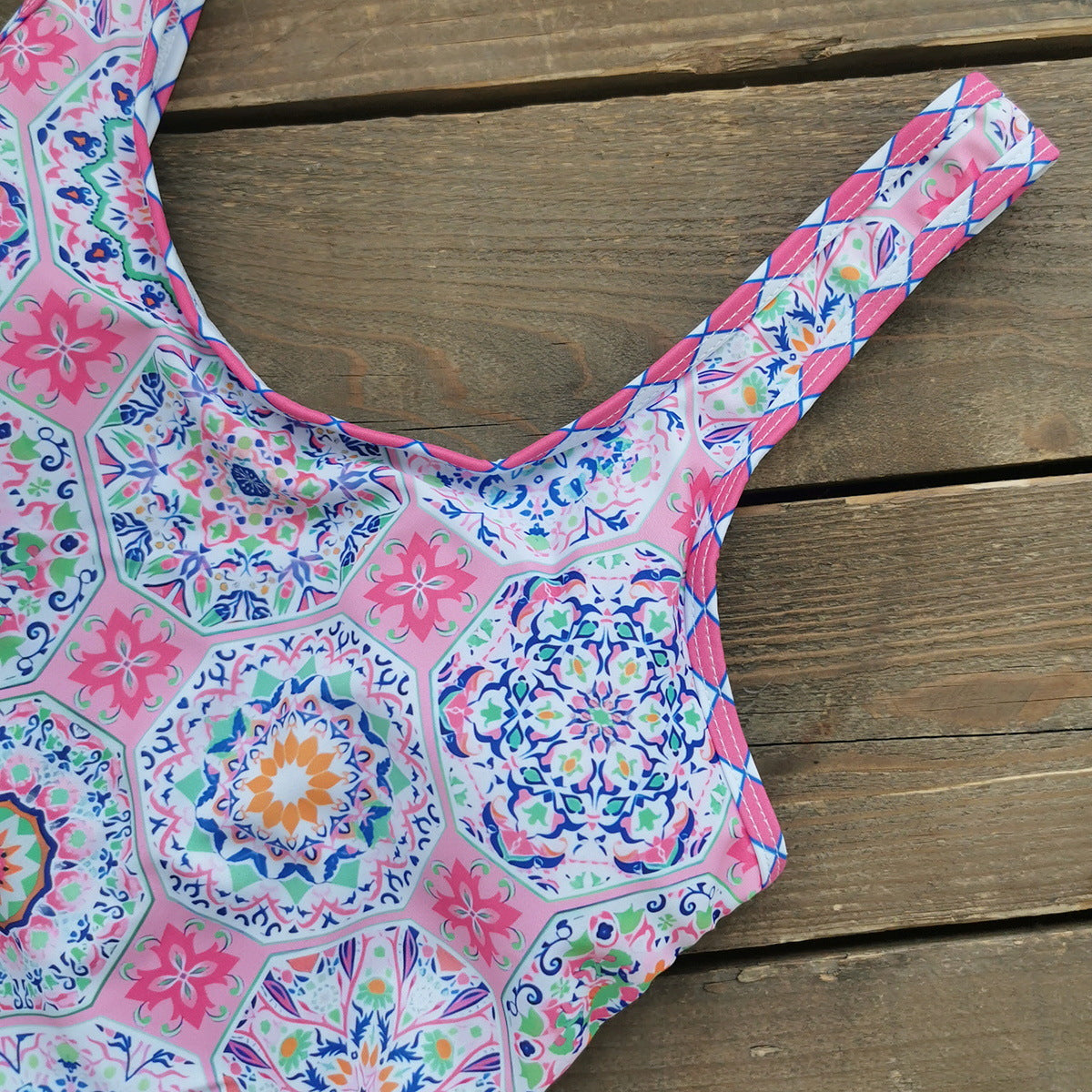 One Piece Swimsuit Women Retro Printed Sleeveless Close Fitting