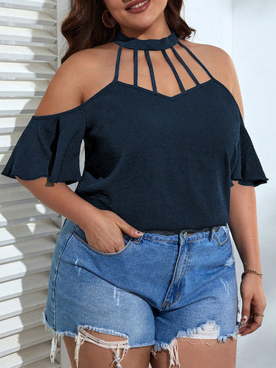 Plus Size Women Elegant T shirt Summer Halter Off the Shoulder Figure Flattering Short Sleeve Top