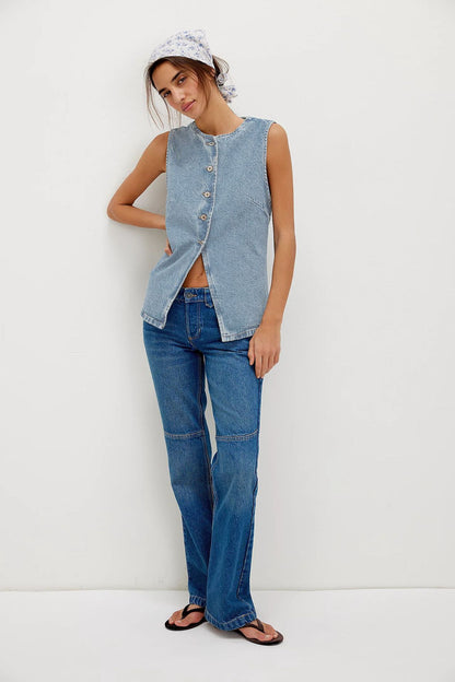 Casual Slim Fit Buttoned Women Clothing Denim Sleeveless Vest