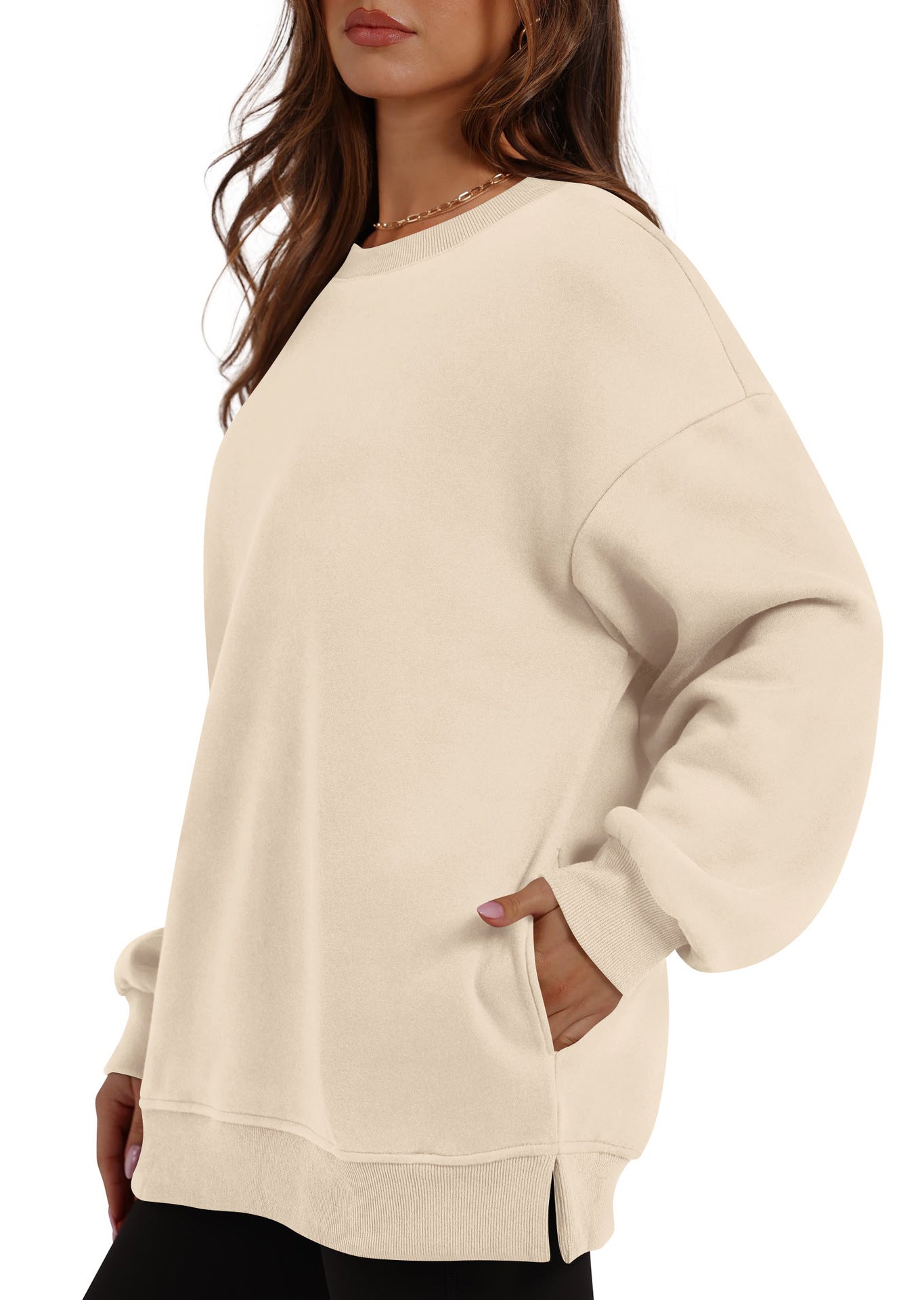 Autumn Winter Women round Neck Long Sleeved Sweatshirt Pullover Fleece Sweater