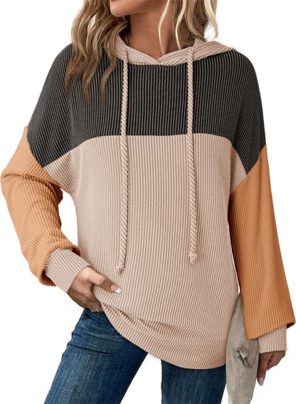 Autumn Winter Twist Strip Color Matching Long Sleeve Hoodie Loose Sweater