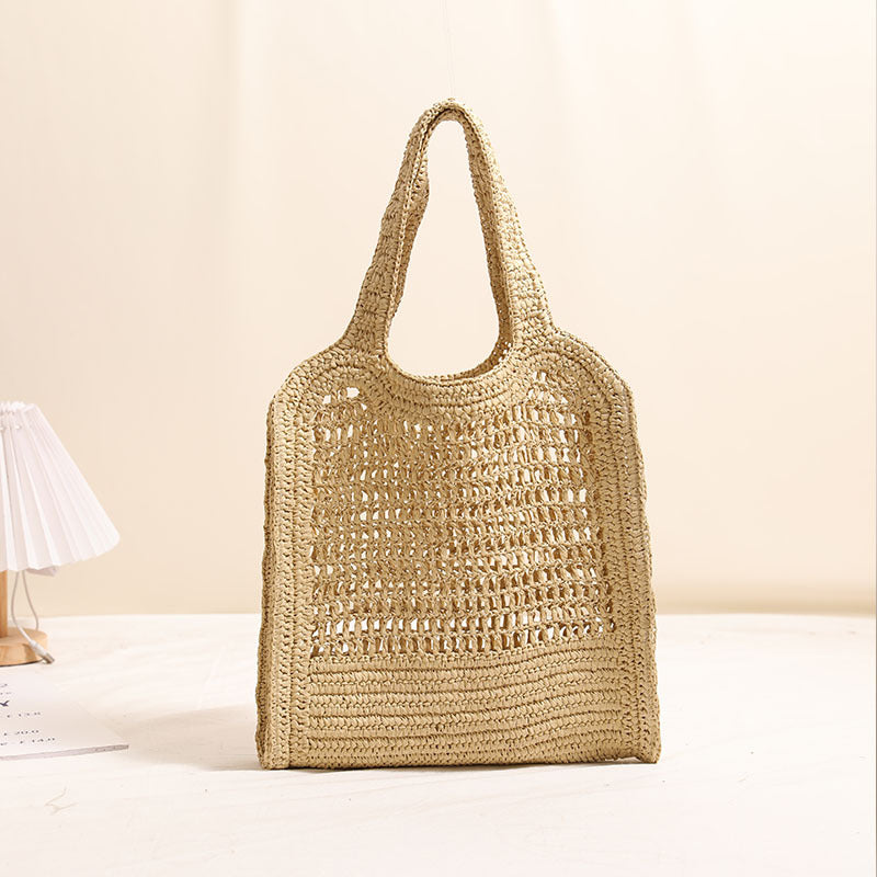 Summer Straw Woven Bag With Lace Up Pattern Suitable For Women Beach Vacation Beach Bag - GLAMWEARS