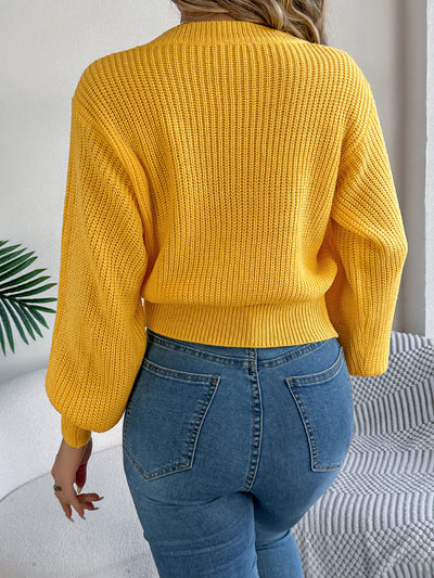 Autumn Winter Solid Color Twist Lantern Long Sleeve Waist Tight Pullover Women Clothing