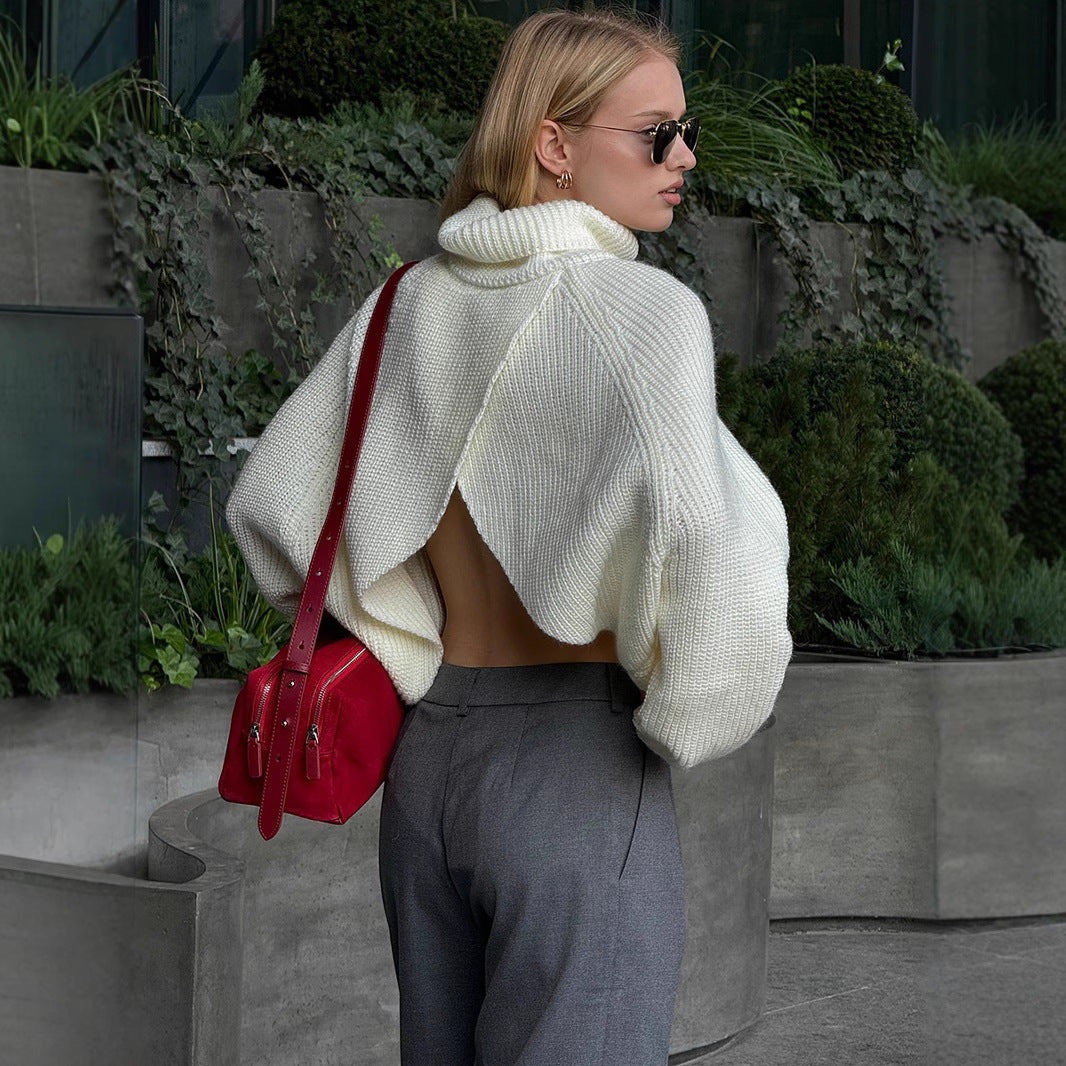 High Collar Warm Sweater Women Autumn Winter White Pullover Sweater Loose Sweater