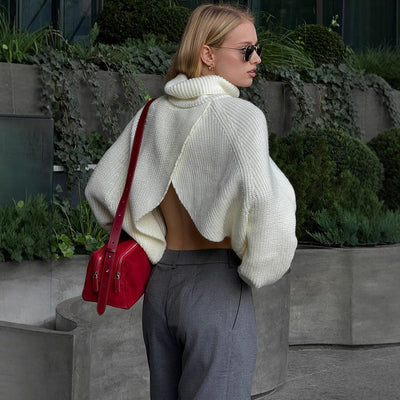 High Collar Warm Sweater Women Autumn Winter White Pullover Sweater Loose Sweater