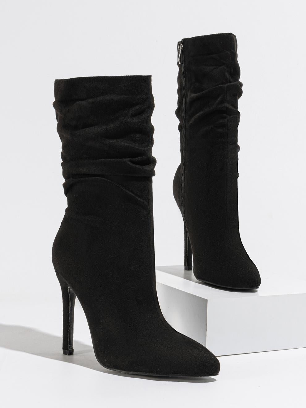 Booties Natural Wrinkle Fine Heel Pointed All Match Street plus Size - GLAMWEARS