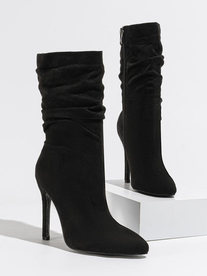 Booties Natural Wrinkle Fine Heel Pointed All Match Street plus Size