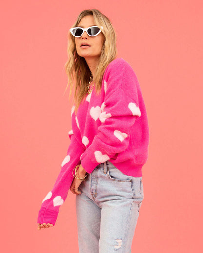 Winter Clothes Women Clothing Sweater Love Valentine Day round Neck Pullover plus Size Peach Heart Sweater Women