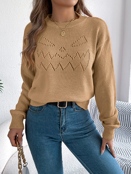 Solid Color Hollow Out Cutout out Lantern Long Sleeve Pullover Halloween Women Clothing