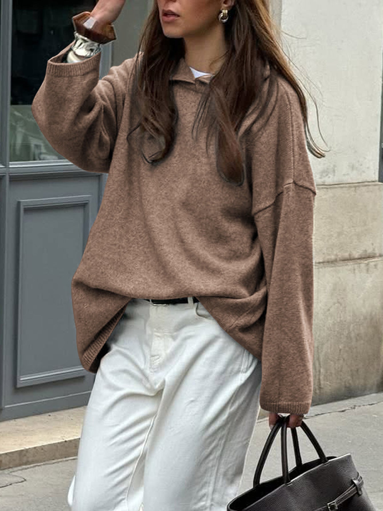 Casual Minimalist Long Sleeve Hooded Sweater Woolen