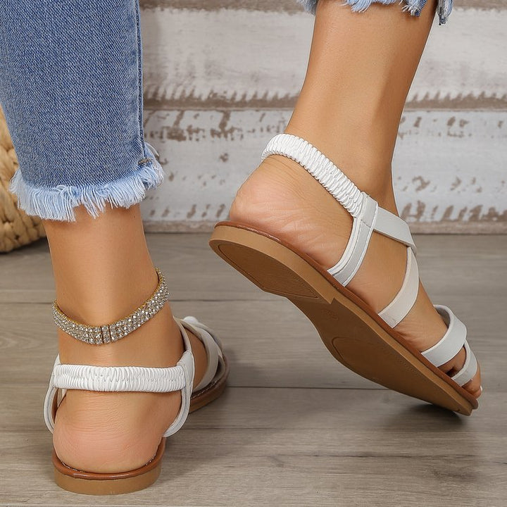 Flat Sandals Women Summer round Toe Open Toe Ankle Strap Buckle Women Shoes - GLAMWEARS