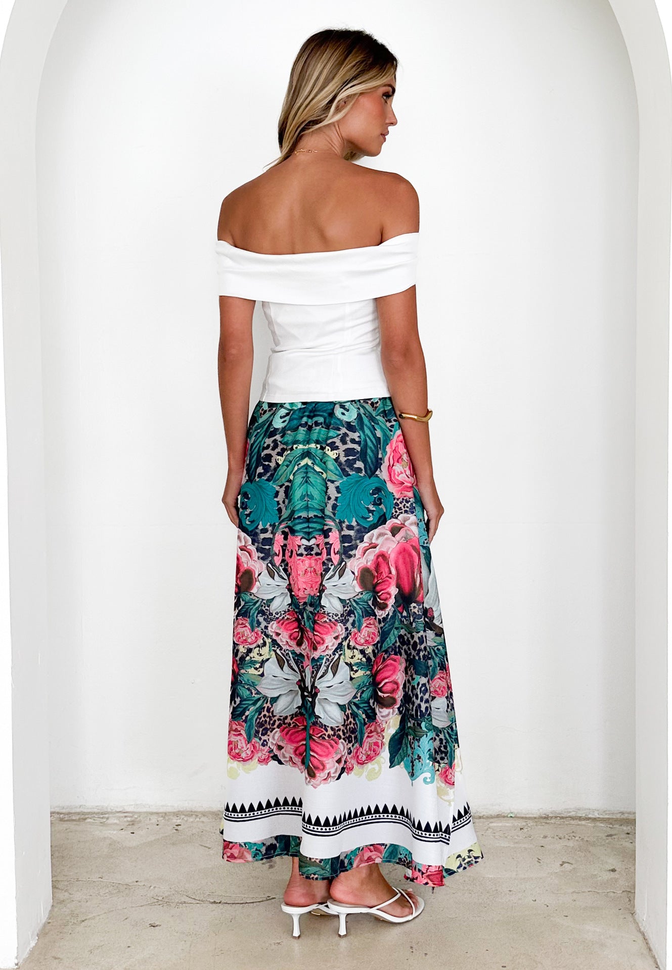 Women Summer High Waist Elastic Waist Loose Printed Long Skirt