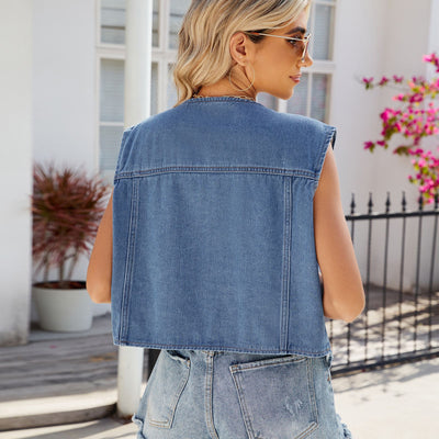 Women Clothing Summer Washed Denim Vest Cardigan Vest