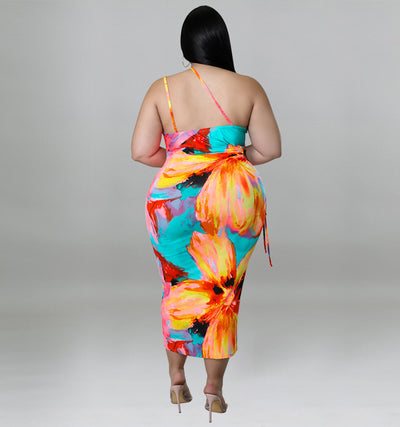 Plus Size Women Clothing Summer Sexy Sling Backless Dress
