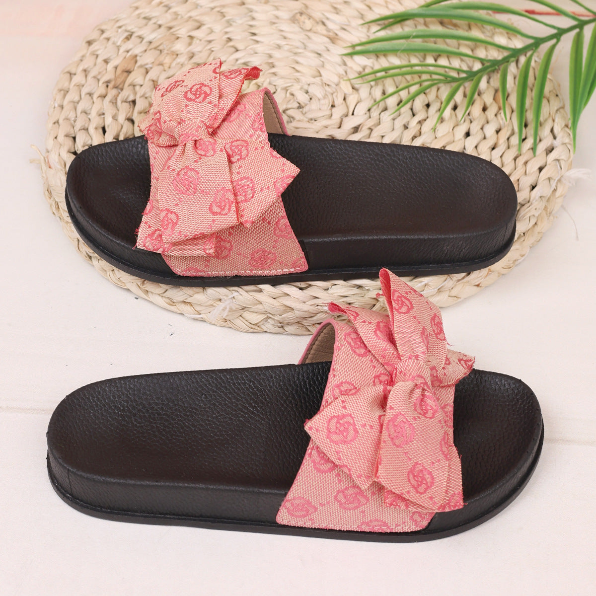 Platform Bow Slippers Women Outer Wear Embroidered Beach Slippers Slippers