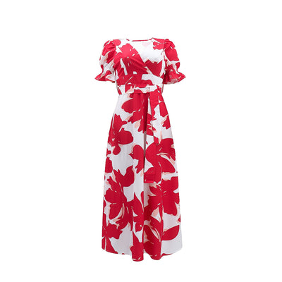 Ladies Casual Printed V neck Dress