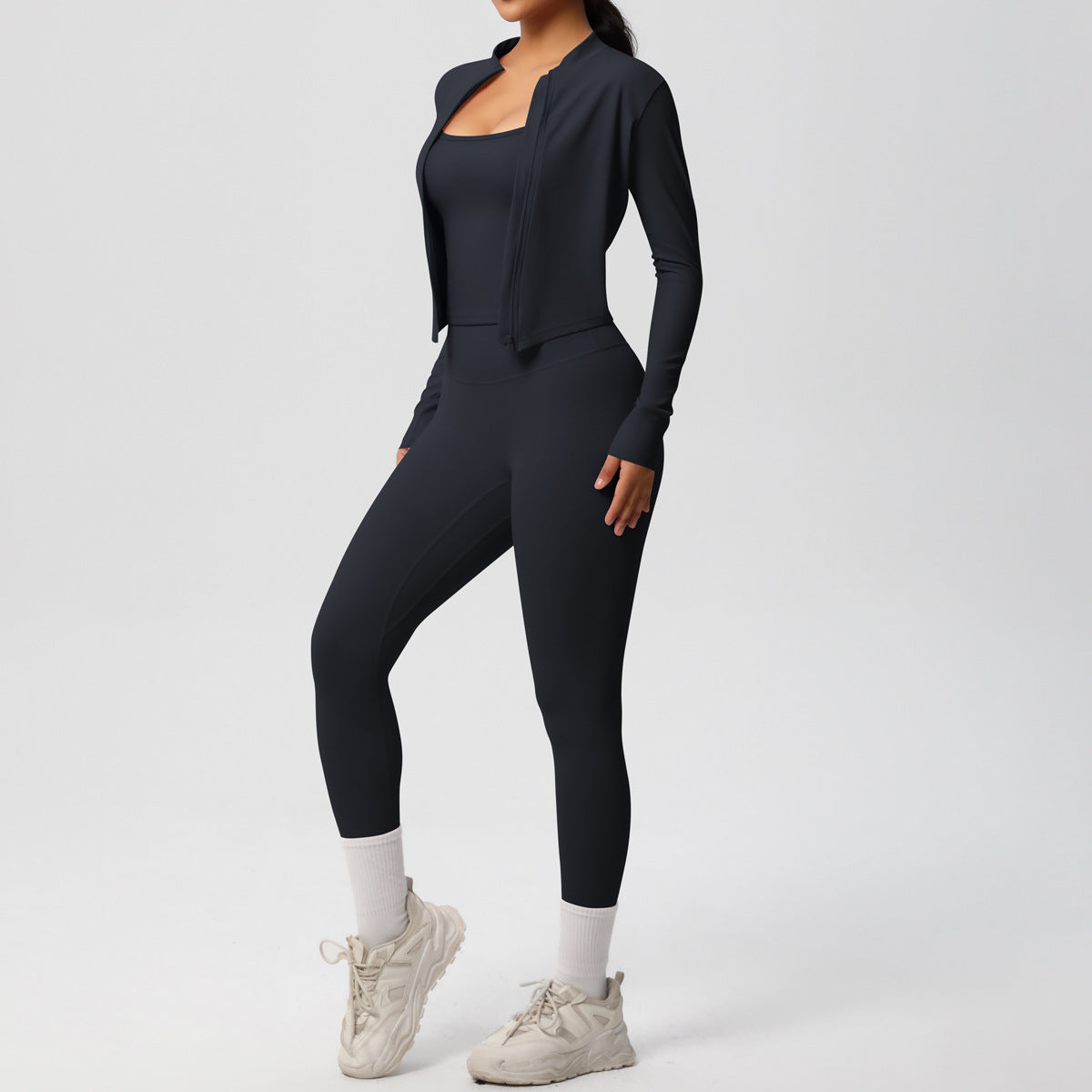 Skinny Yoga Pants High Waist Nude Feel Camisole Sports Zip Long Sleeve Coat Workout Clothes Three Piece Set