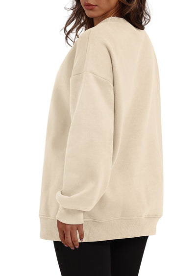 Autumn Winter Women round Neck Long Sleeved Sweatshirt Pullover Fleece Sweater