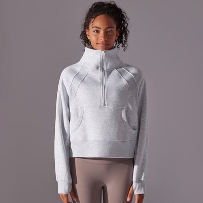 Trendy High Collar Warm Brushed Lining Zipped Sports Coat Loose Yoga Casual All Matching Sweater