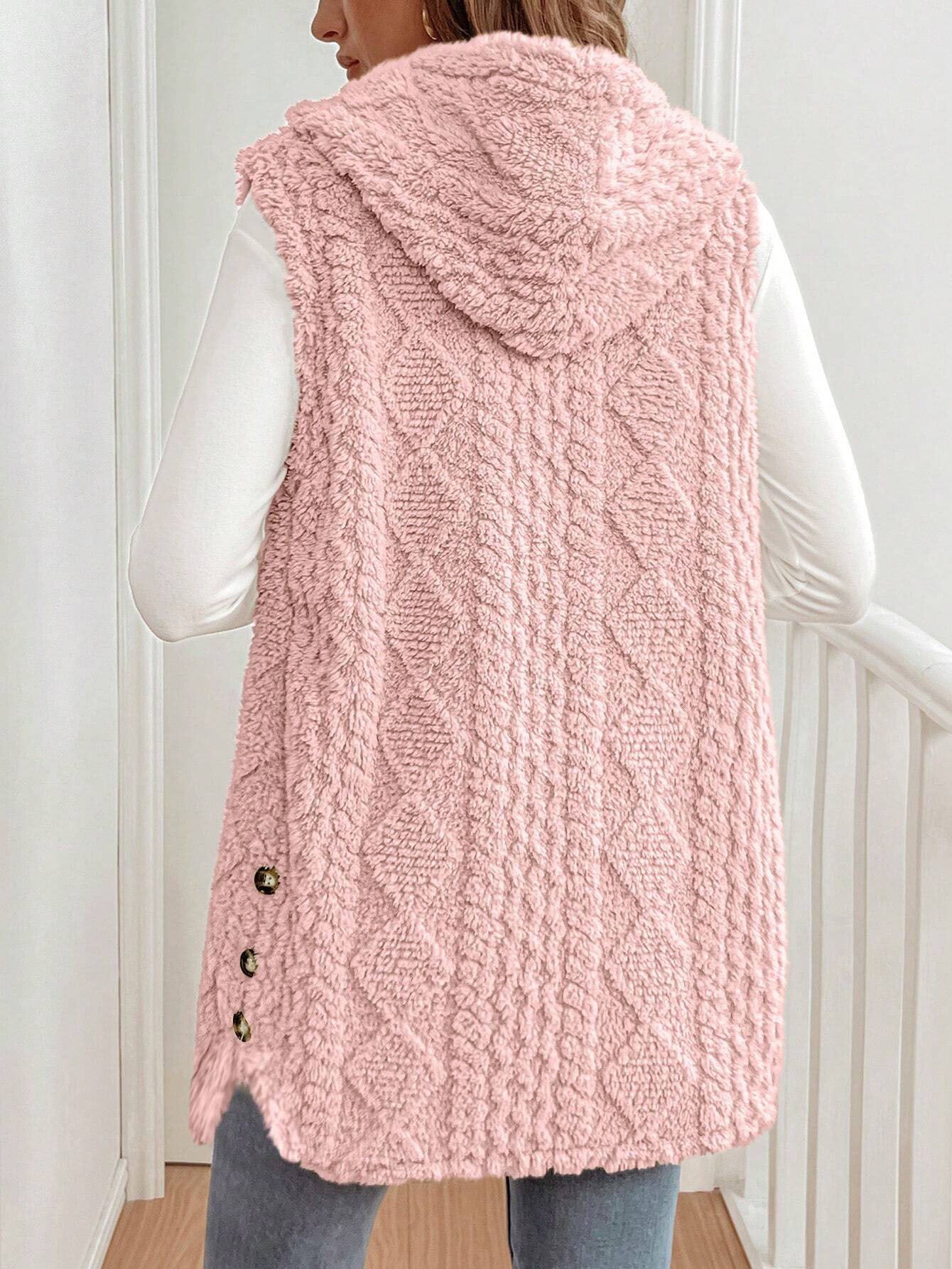 Autumn Winter Women Double Sided Plush Casual Hooded Cardigan Vest