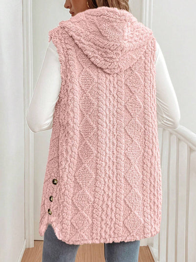 Autumn Winter Women Double Sided Plush Casual Hooded Cardigan Vest