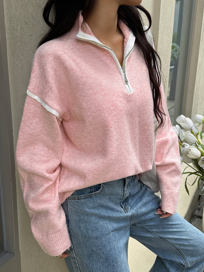 Casual Simple Solid Color Long Sleeve Zipper Sweaters Women Clothing Autumn Winter