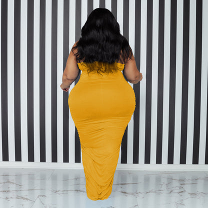 Plus Size Summer Women Solid Color Strap Sexy Dress